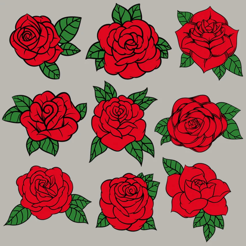 9Pcs/Lot Rose Flower Stickers On The Fabric A-Level Washable Stripe Thermal Transfer Garment Diy Patches For Backpack |