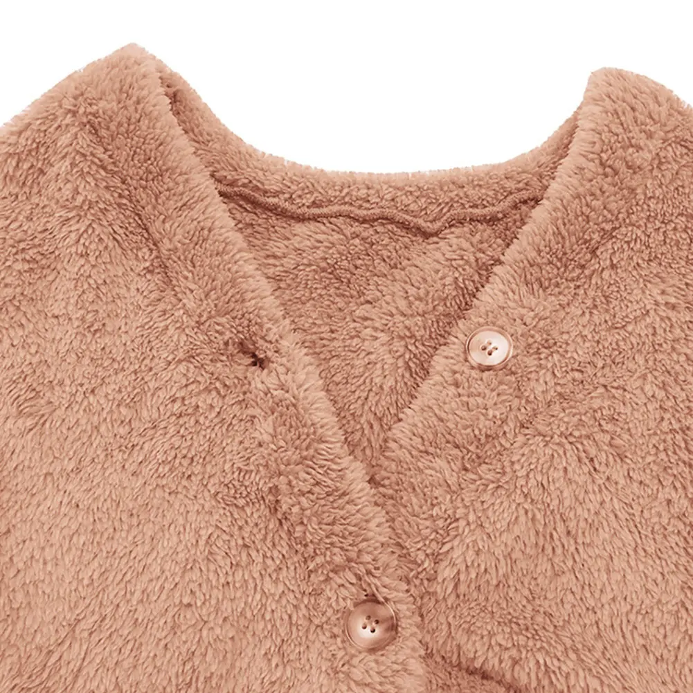 

New Women's Plush Faux Fur Coats Solid Color Buttons Cardigan Tops Pop Autumn Warm Loose Casual Long Sleeve Winter Clothes