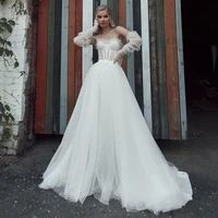 a line corset wedding dress sweetheart dots net bridal gowns elegant puffy tulle wedding gown with belt 2021