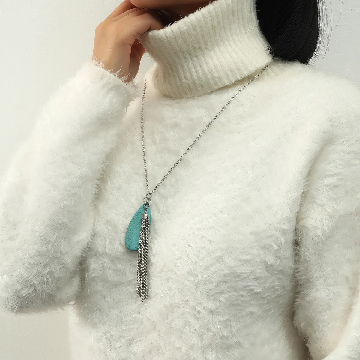 

New Arrivals Fashion Women Lady stone Pendant Long Chain Tassel Sweater Necklace Party Drop Necklace Jewelry