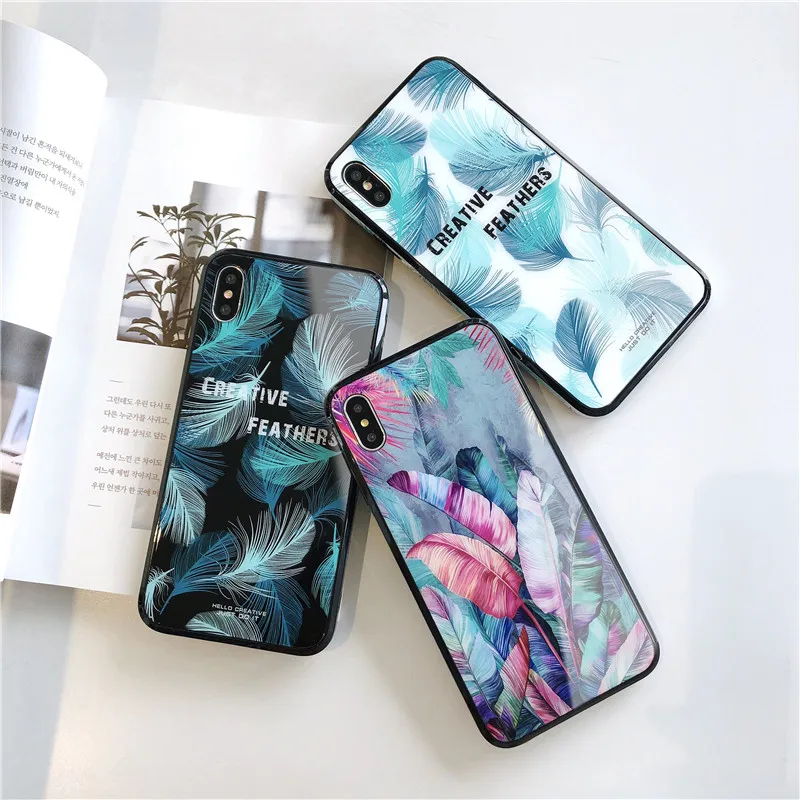 Full Cover Glass Case For iPhone XS Max XR X Colorful Painted Edge Phone Cases 7 6 6S 8 Plus Solid Back |