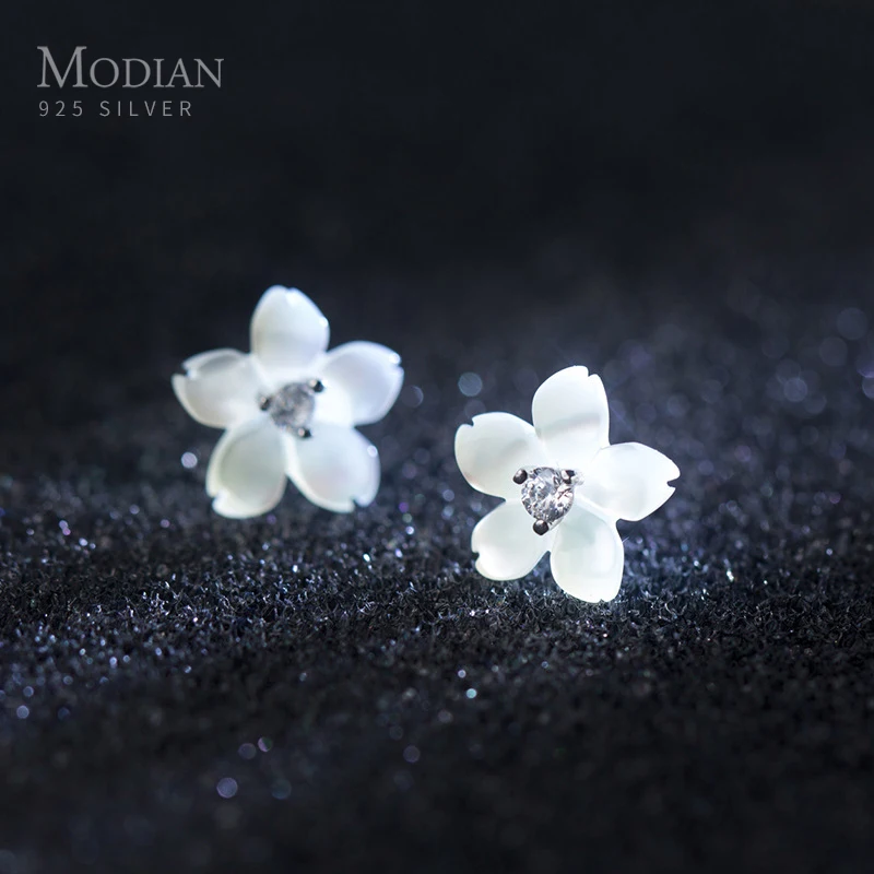 Modian Аутентичные 925 стерлингового серебра керамика серьги гвоздики в виде цветка