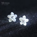 Modian Аутентичные 925 стерлингового серебра керамика серьги-гвоздики в виде цветка для женщин завод CZ Роскошные свадебные ювелирные изделия, ювелирные изделия 2020 Новый