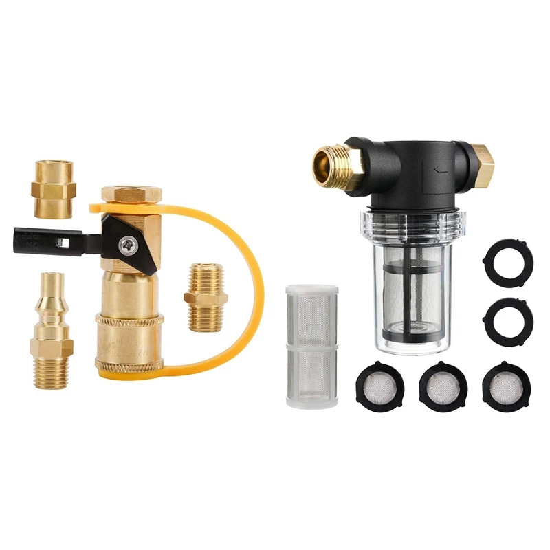 

1Set Garden Hose Filter With 100 Mesh And 40 Mesh Screen & 4X RV Propane Quick Connecting Adapter 1/4 Inch Shutoff Valve
