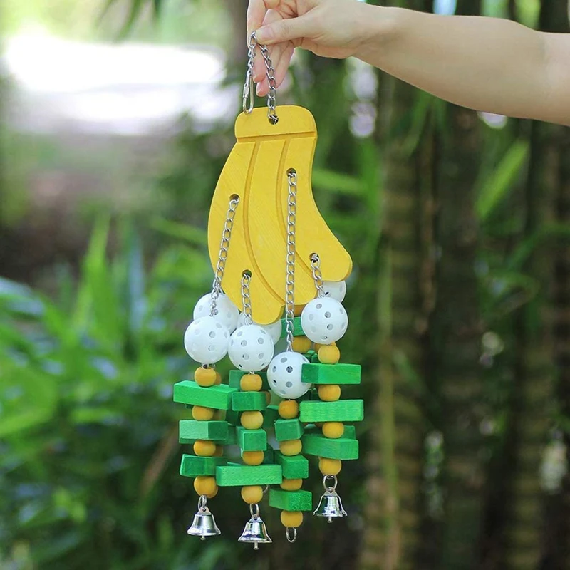 

2 Pieces Banana Apple Parrot Cake Chew Toy & 4 Pcs Bird Perch Nature Wood Prickly Parrot Stand Toy