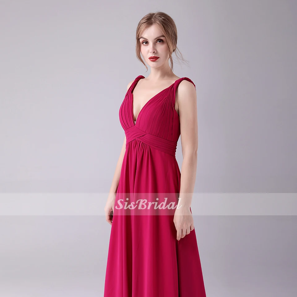 Шифоновое платье подружки невесты ТРАПЕЦИЕВИДНОЕ в пол с V образным вырезом