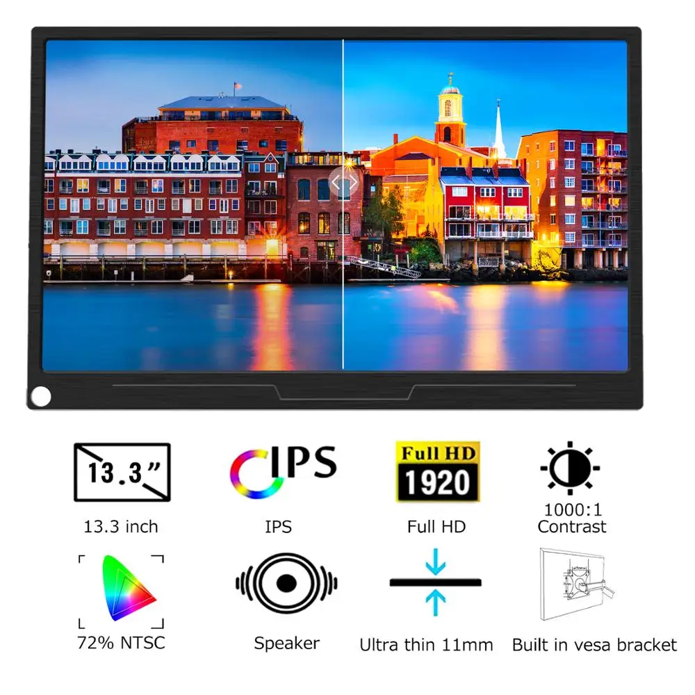 UPERFECT Портативный монитор 13 3 дюймов 1080p USB с Динамик ультра тонкий Экран Дисплей