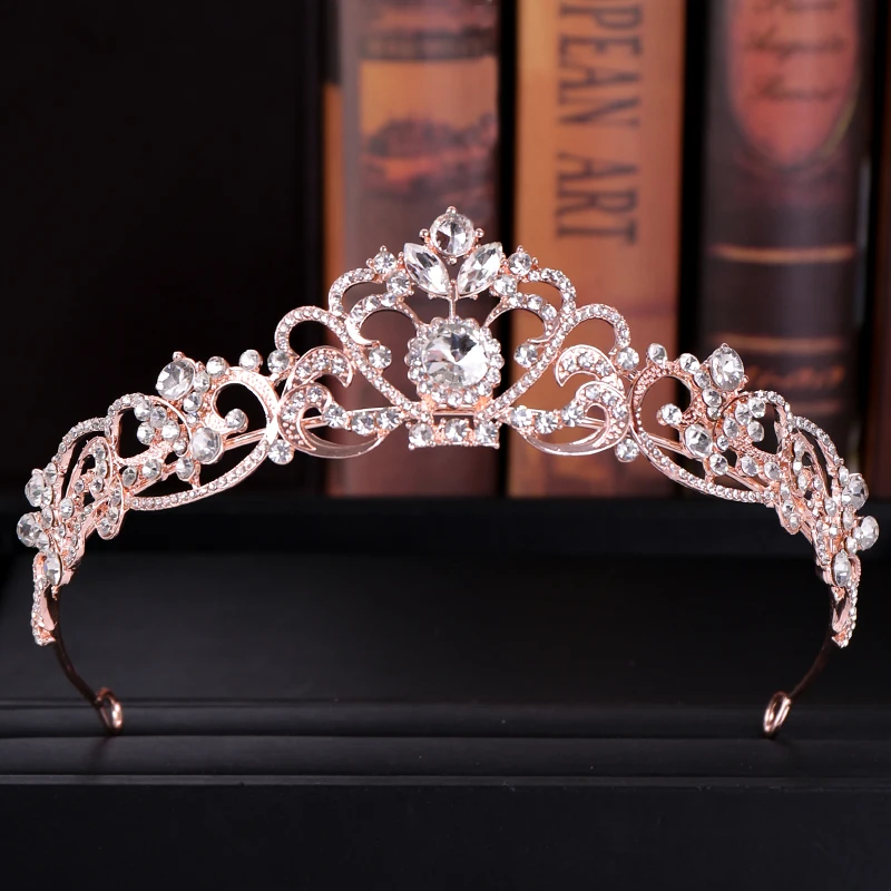 

AiliBride Rose Gold Crystal Wedding Crown Tiara For Bridal Headpiece Princess Diadema Women Wedding Hair Jewelry Accessories