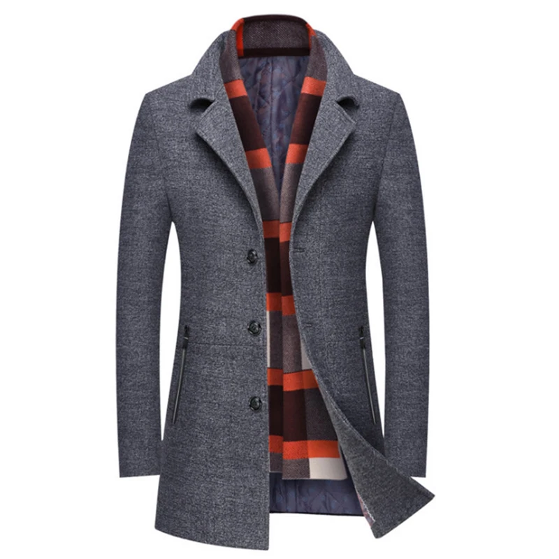 

Mannen Winter Wollen Jas Slim Fit Dikke Wol Blends Mannen Lange Trenchcoat Fashion Grey Wollen Jas Sjaal Kraag warme Overjas