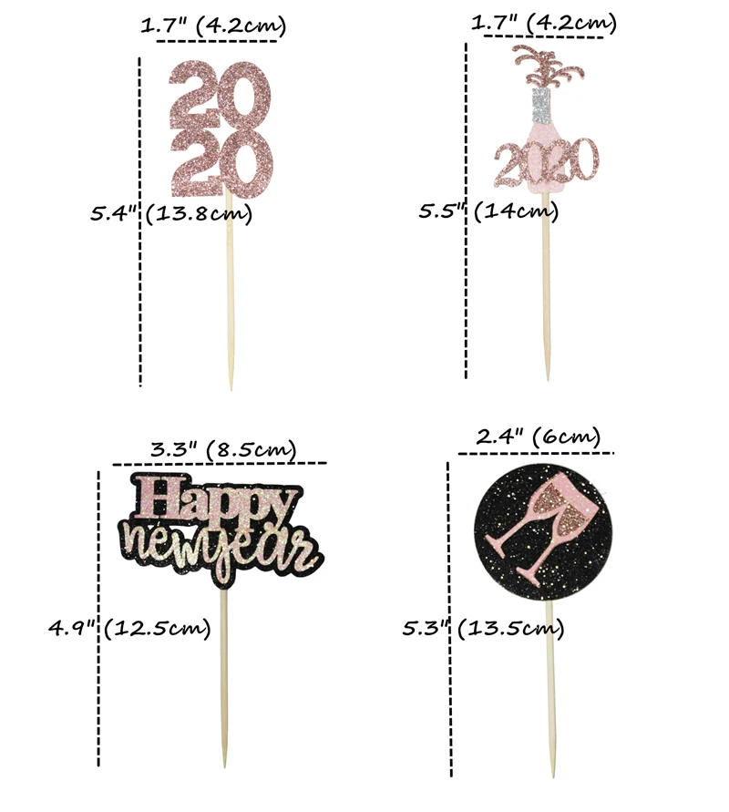 24 шт./упак. розовое золото с новым годом 2020 бумажный Топпер для кексов тортов