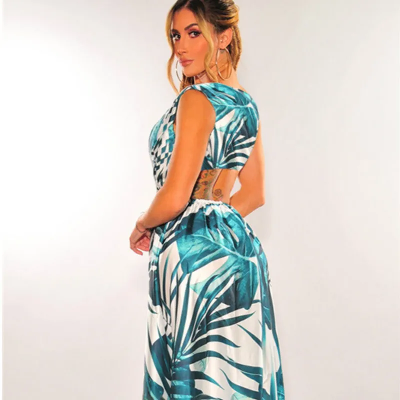 

Fashion Sexy Plus Size Print Hollowed Out Backless V Neck Long Sleeve Dresses