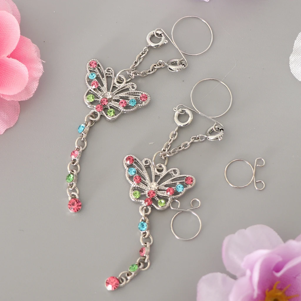 2 Pieces Nipple Rings + Alternative Small Butterfly Dangle Piercing | Jewelry