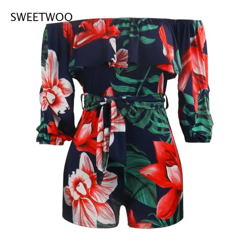 

2021 Summer Women's Printed Floral Spring Women's Jumpsuit Twill Collar Full Sleeve Streetwear Short Jumpsuit