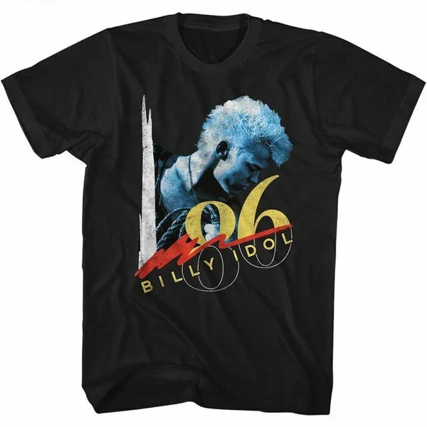 

Billy Idol Mens Short Sleeve T-Shirt Black Idol 86 Crewneck Graphic Fashion Tee