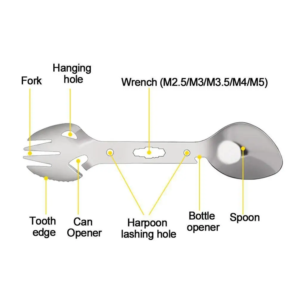 

Hot Sale 5 in 1 Outdoor Camping Survival Tool Fork Can / Multifunctional Spoon Portable Opener Bottle B8P0