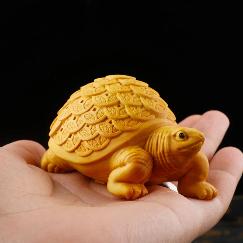 

7,5 см богатая черепаха дракона резная вручную Статуэтка из самшита резьба счастливая фэн-шуй скульптура домашний Декор-# W005