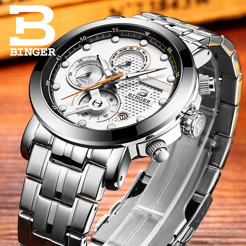

BINGER Military Chronograph Quartz Watch Male Wristwatch relogio masculino Mens Watches top Brand Luxury Reloj Hombre 2019