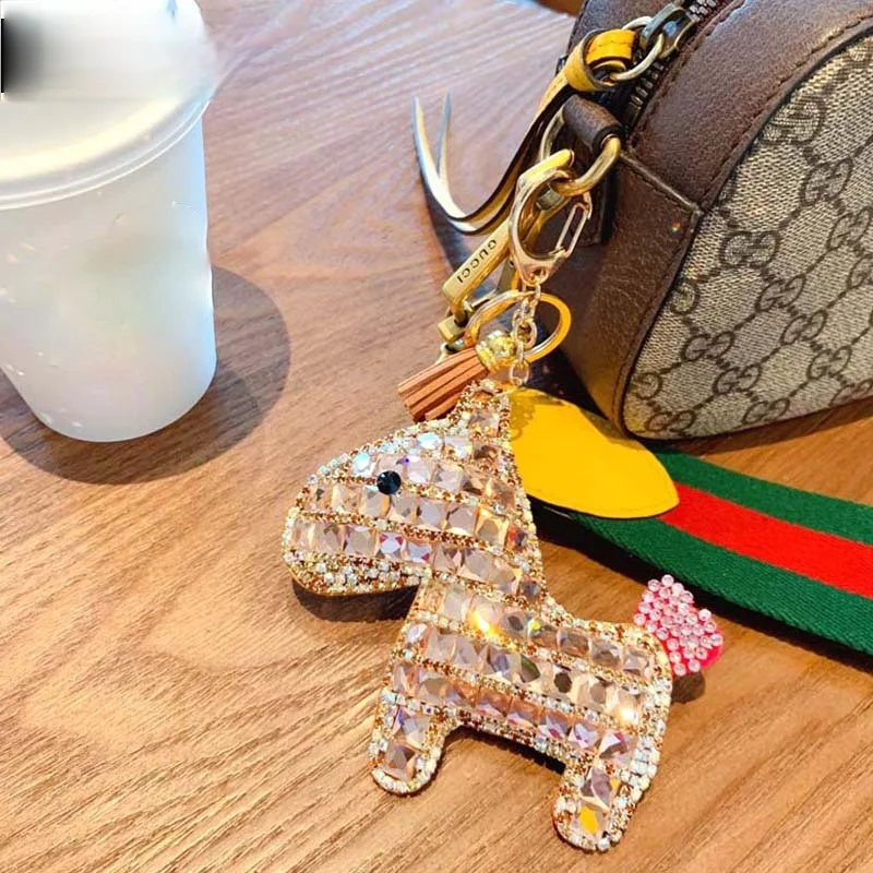 New Fashion Diamond-studded Stay Cute Horse Keychain Cartoon Personality Leather Charm Key Chain Lady Bag Mobile Phone Keychain