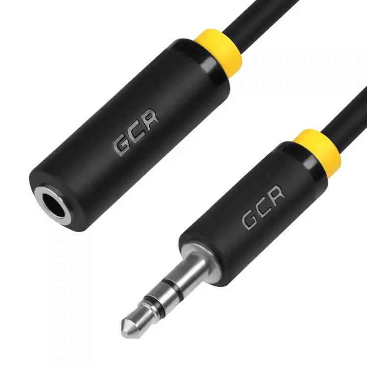 Удлинитель GCR STM1 аудио 1.0м jack 3 5mm/jack 5mm черный желтая окантовка ультрагибкий 28AWG M/F
