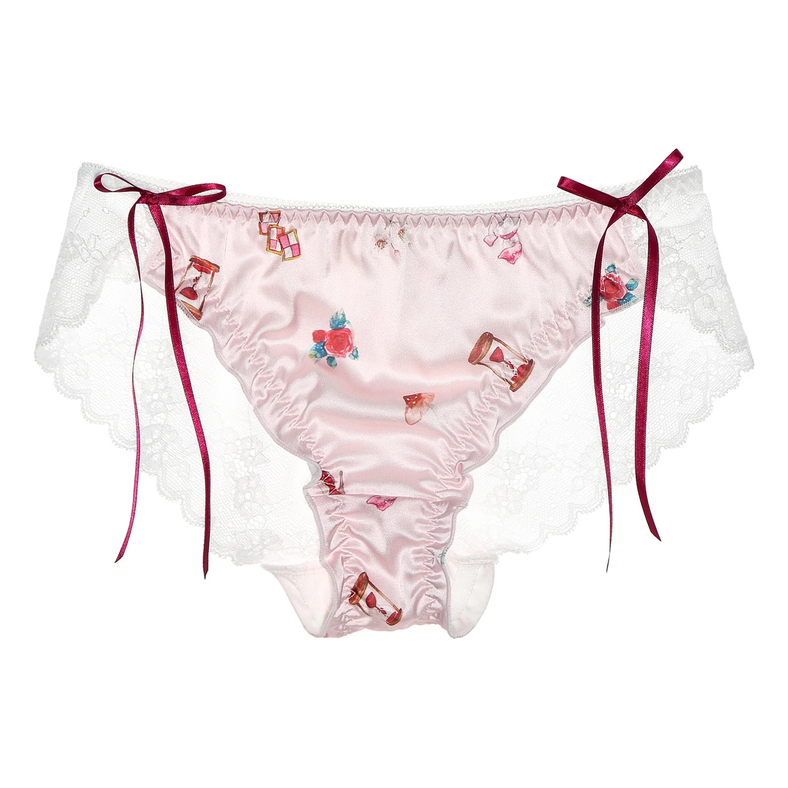 

Men's Gay Male Sissy Crossdress Bikini Briefs Bowknot See-through Lace Back Briefs Underwear Nightwear Panties Sleepwear Briefs