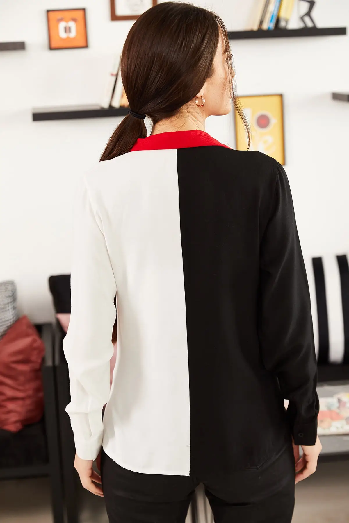 

2021 New Fashion Women Black Blocky Long Sleeve Shirt Simply Style Casual Poplin Blouse Office Split Casual Cool Style