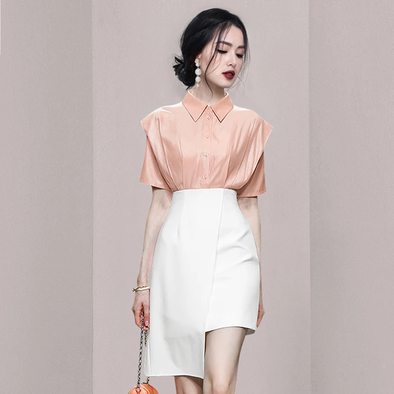 

Женское асимметричное облегающее платье в стиле пэчворк, летнее платье с отложным воротником и коротким рукавом