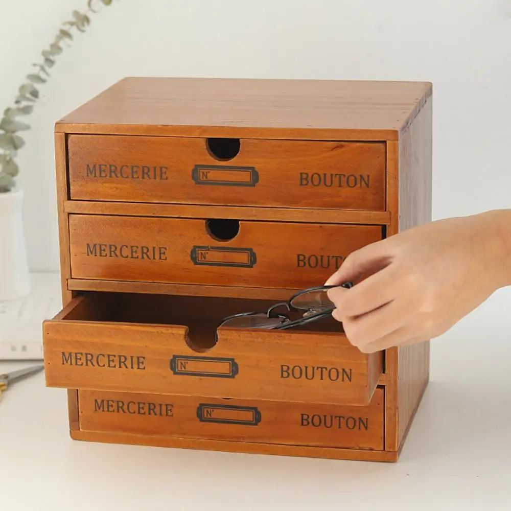 

1/2/3/4 Layer Retro Wooden Desktop Drawer Storage Box Cabinet Jewelry Cosmetic Organizer Supplies Sundries Finishing Box Divider
