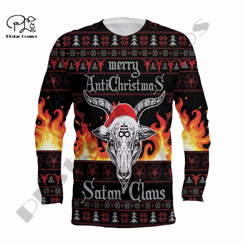 Новейшие Рождественские толстовки/свитшоты унисекс PLstar Cosmos 3 с принтом сатаны
