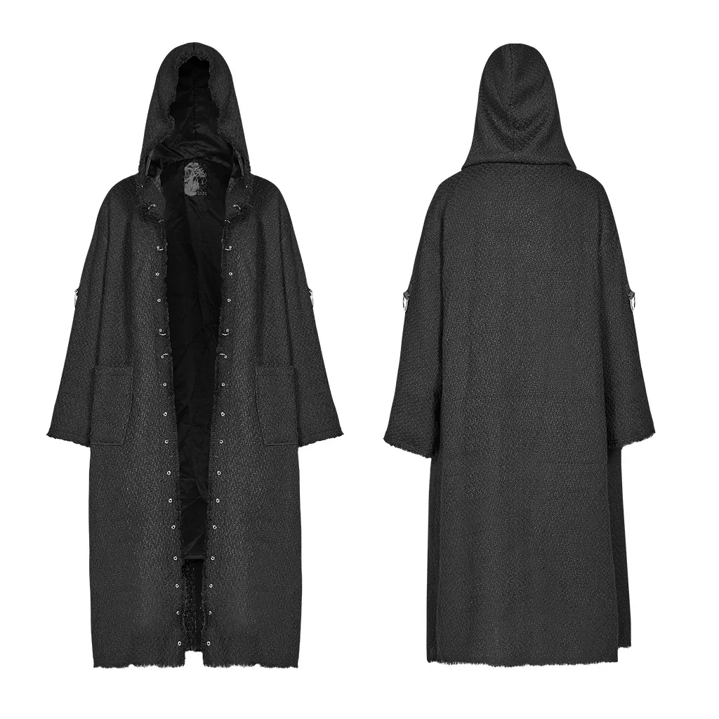 Женское шерстяное пальто с длинным рукавом черное Свободное длинное капюшоном в
