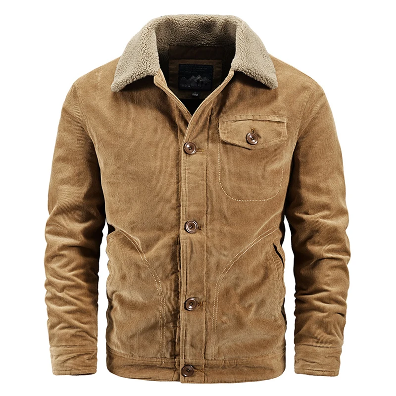 

Winter Denim Jacket Men Fleece Thick Retro Corduroy 100% Cotton Parkas Coat Male Streetwear Military Windbreaker Bomber Clothing