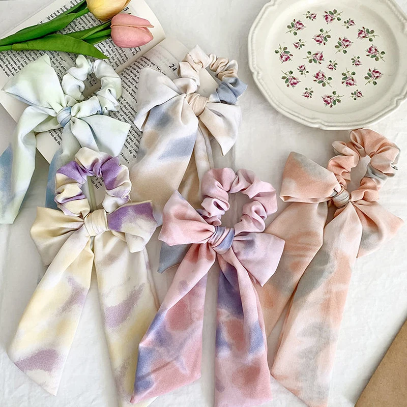 

New Girl Elastic Hair Band French Ribbon Headband Oil Painting Scarf Hair Tie Women Scrunchies Hair Accessories