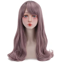 free beauty synthetic wig wavy strawberry blonde ashy reddish brown long hair with side bangs for women lolita cosplay wigs