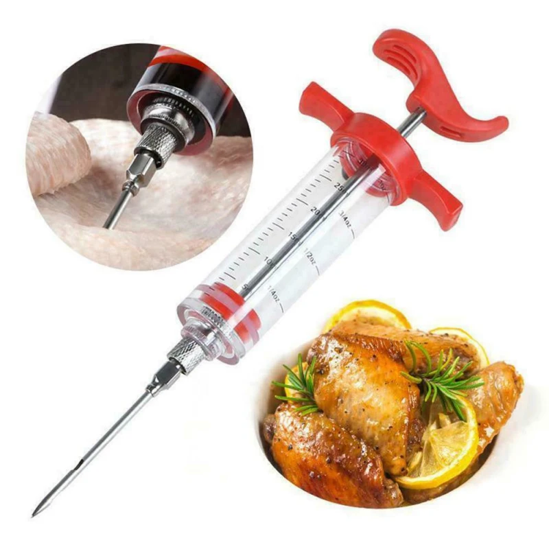 

BBQ Meat Syringe Marinade Injector with 3 Stainless Steel Needles Turkey Chicken Syringe Sauce Injection Kitchen Tools GYH