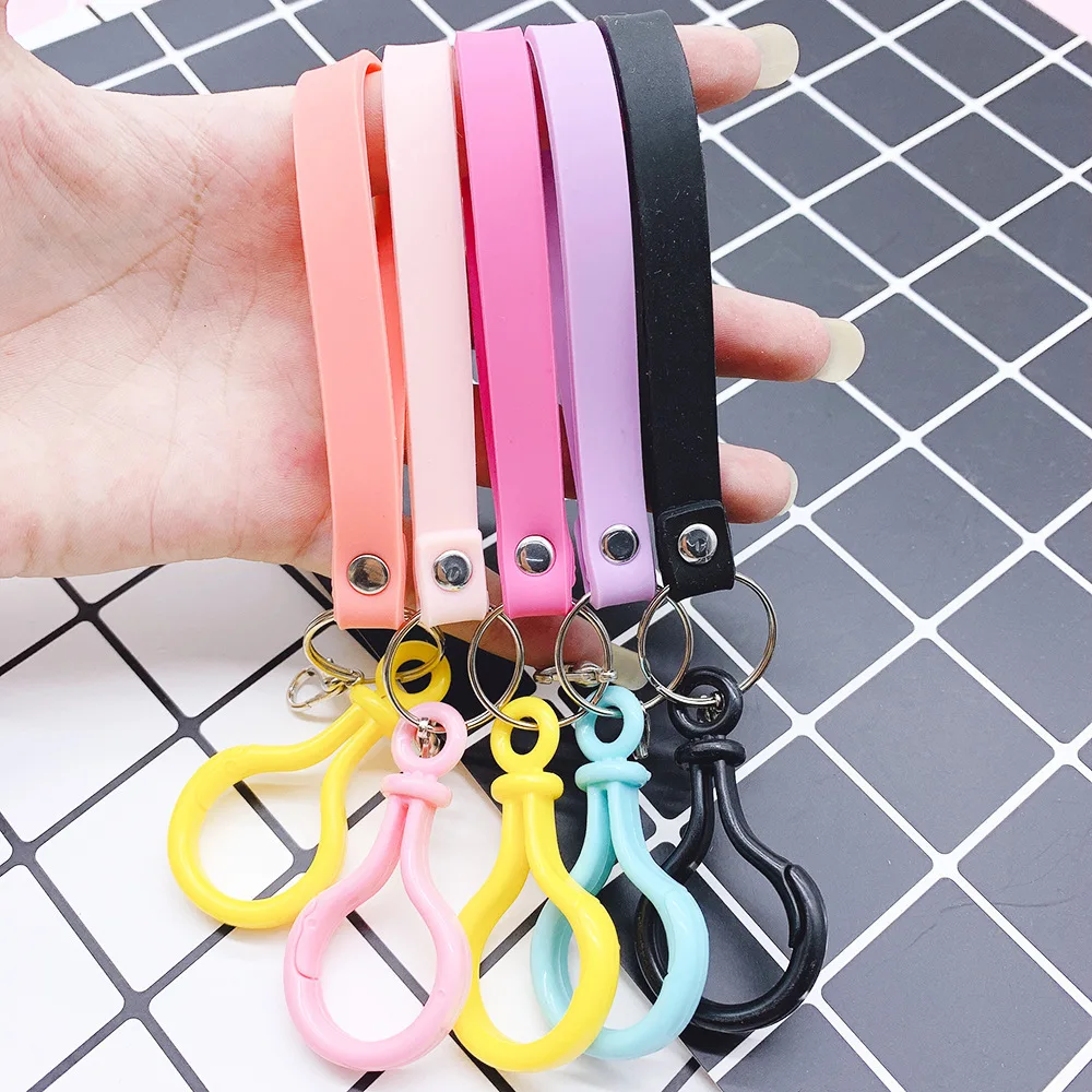 

Solid Color Silicone Clasp Cord Rope Keychain Lanyard Holder Keychain Durable Silicone Bag Car Wasit Keychain Casual Style