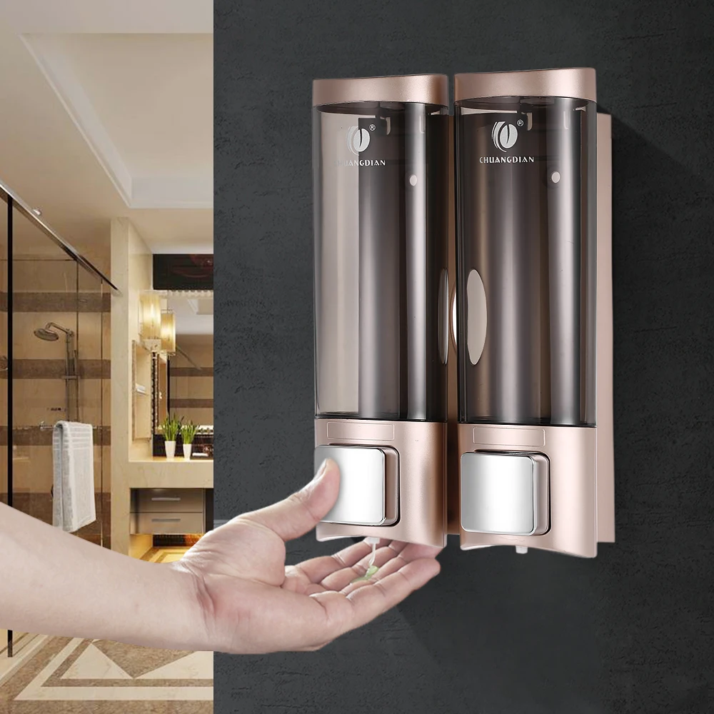 

Double Liquid Soap Dispenser Bathroom Hand Touch Soap Dispenser Pump Wall Mounted Detergent Shampoo Dispenser for Liquid Soap