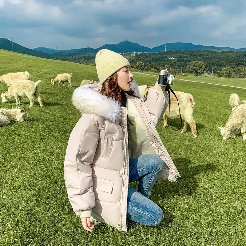 Clothes Women Winter Coat  Puffer Jacket Big Fur Collar 2021 New Loose Korean Version Thickened Student Bread