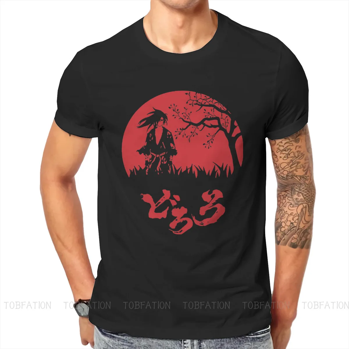 

Dororo Japanese Adventure Battle Anime Red Tshirt Classic Graphic Men's Clothing Tops Large Cotton O-Neck T Shirt