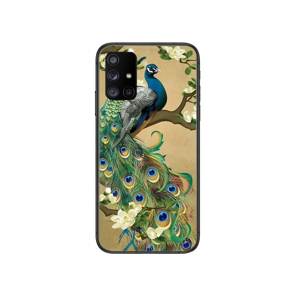 

Art 3D oil painting peacock Phone Case Hull For Samsung Galaxy A 50 51 20 71 70 40 30 10 80 E 5G S Black Shell Art Cell Cove