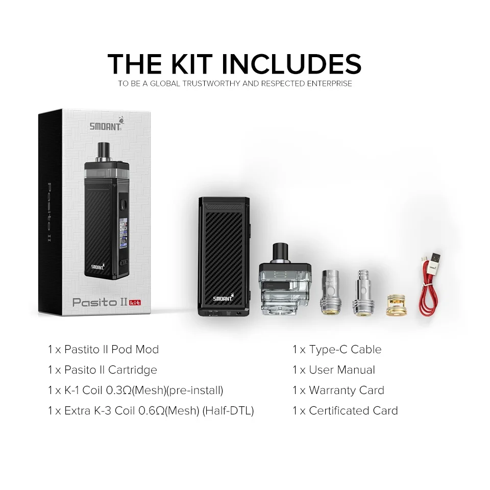 Набор для вейпа Smoant Pasito II батарея 2500 мАч с картриджем 6 мл разъем 510 3 5-дюймовый