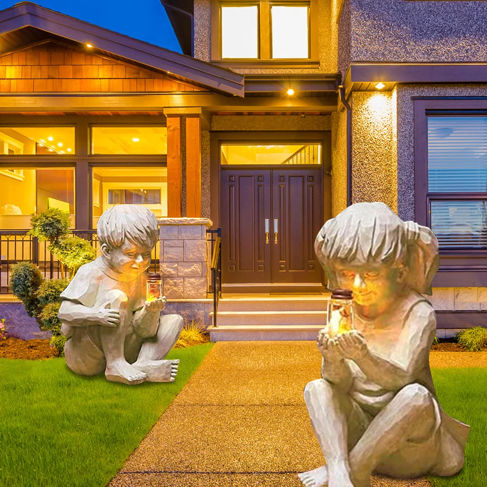 

Home Decoration Statue Figures Interior Figurines Solar Lighting Lamp Creative Outdoor Home Living Room Garden Decor Accessories