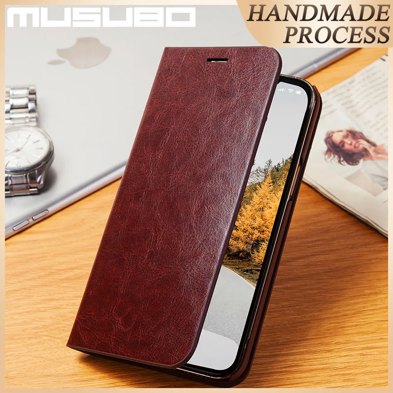 Musubo Genuine Leather Case For iPhone 12 Pro Max 11 Pro Xs Max XR X 8 Plus 7 6 13 Pro Fundas Cover Flip Wallet Card Slot Luxury