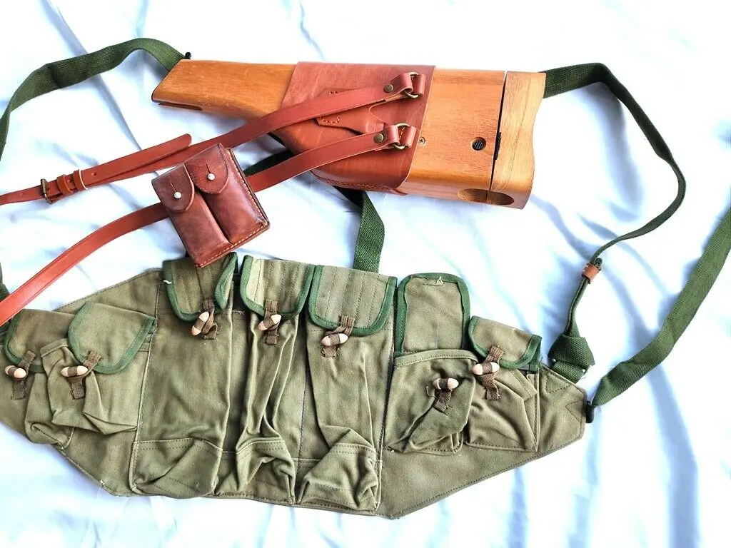 Tomwang201. Немецкая армейская кобура WW2 C96 MAUSER BROOMHANDLE и 56 нагрудных боеприпасов | Спорт