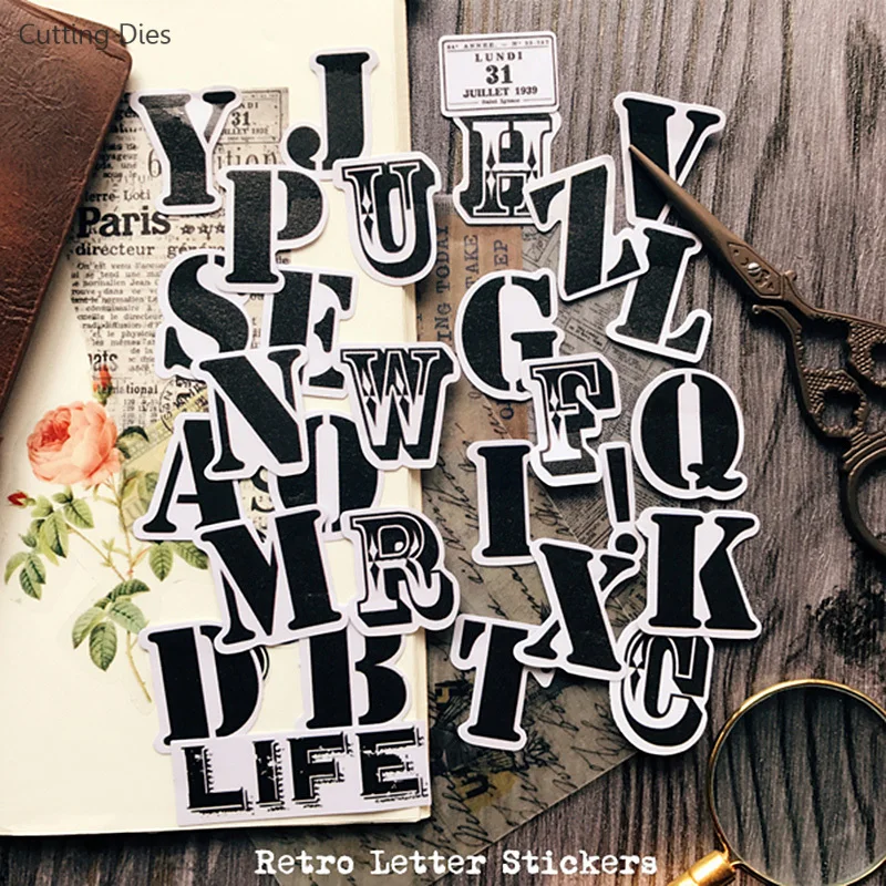 Самоклеящиеся бумажные наклейки с буквами алфавита черно белые для скрапбукинга