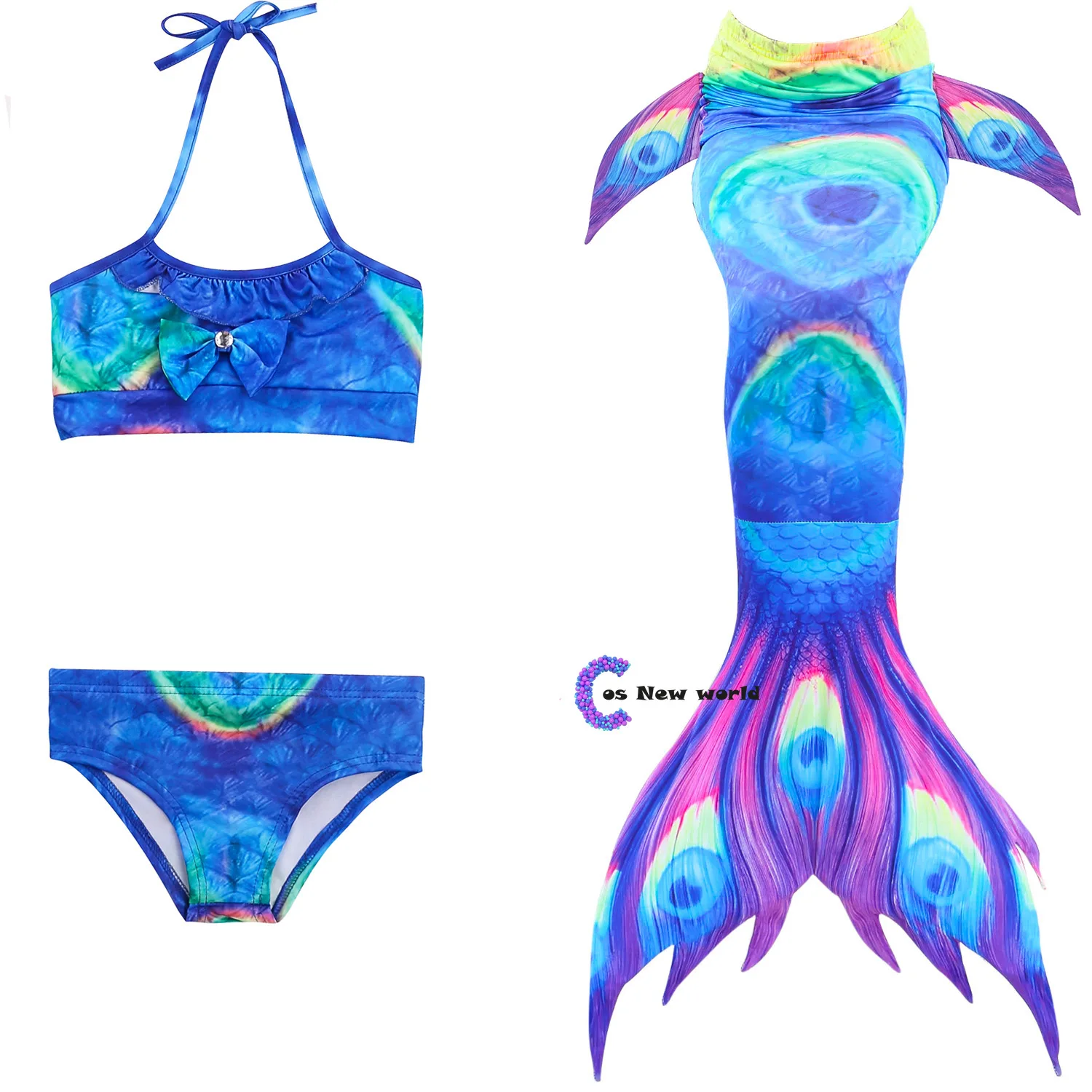 

2020 New Kids Mermaid Cosplay Girls Fancy Swimsuit Party Clothes Swimming Mermaid Tails Costume Necklace Goggles Monofin