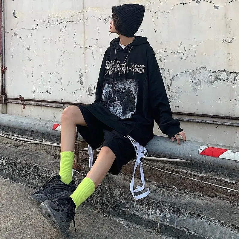 

High Street Hoodies Women Autumn-winter Harajuku Style Print Plus Fleece Hooded Sweater Female Streetwear Loose Trendy Pullovers