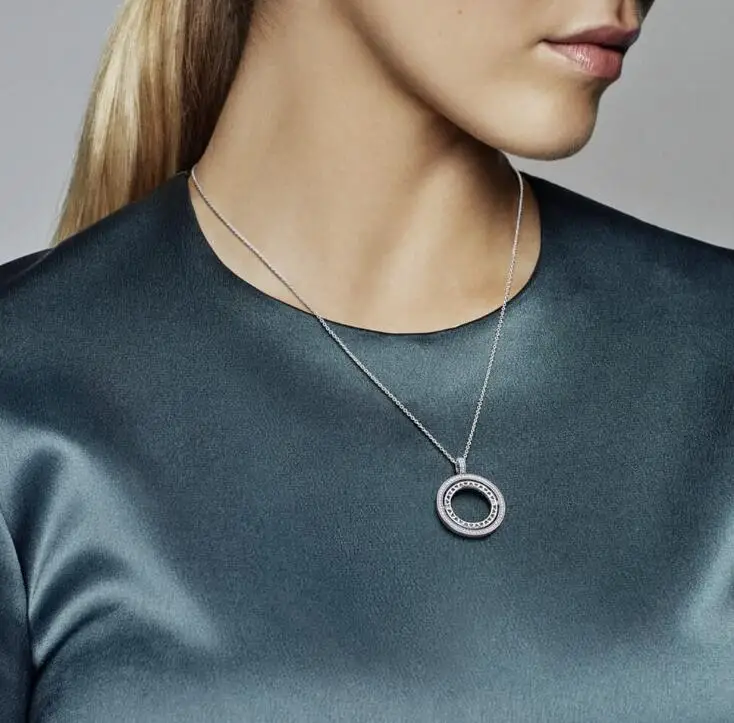 

925 Sterling Silver pan Necklace Logo Signature Spinning Hearts Sliding Clasp Necklace For Women Wedding Europe Jewelry