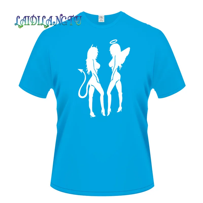 Новые мужские летние футболки с изображением красивой женщины дьявола ангела