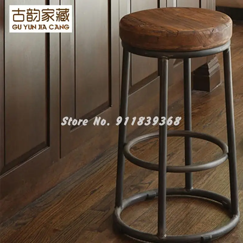 Барный стул из массива дерева простой барный высокий Ретро Стул табурет передний