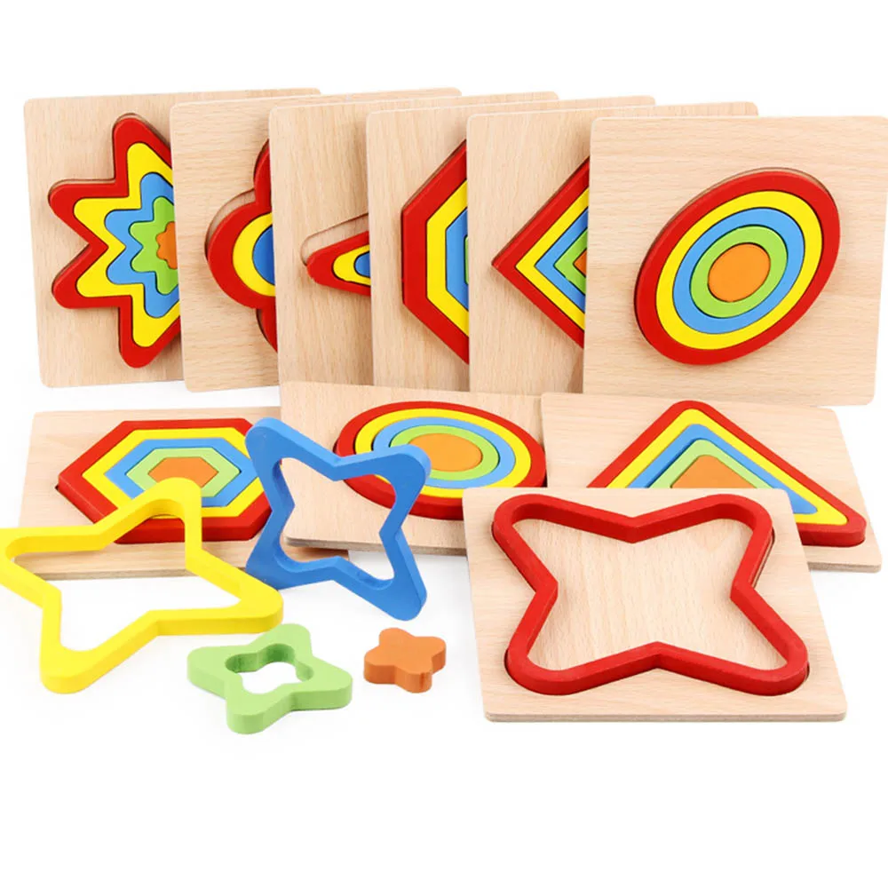 Обучающие Детские игрушки Геометрические деревянные пазлы Форма Цвет познание