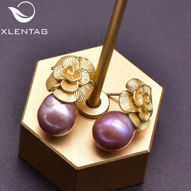 XlentAg романтические серьги с подвеской из натурального фиолетового жемчуга в виде